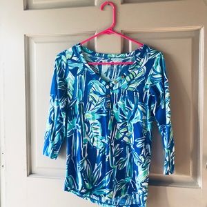 LILLY PULITZER Blue and Green Blouse V-Neck XS